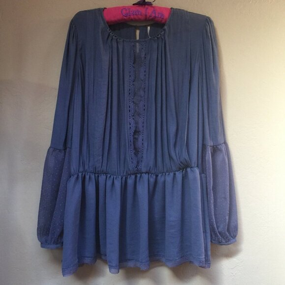 Free People Tops - Free People Women's The Soul Serene Top Blouse Medium Long Sleeve Blue Boho